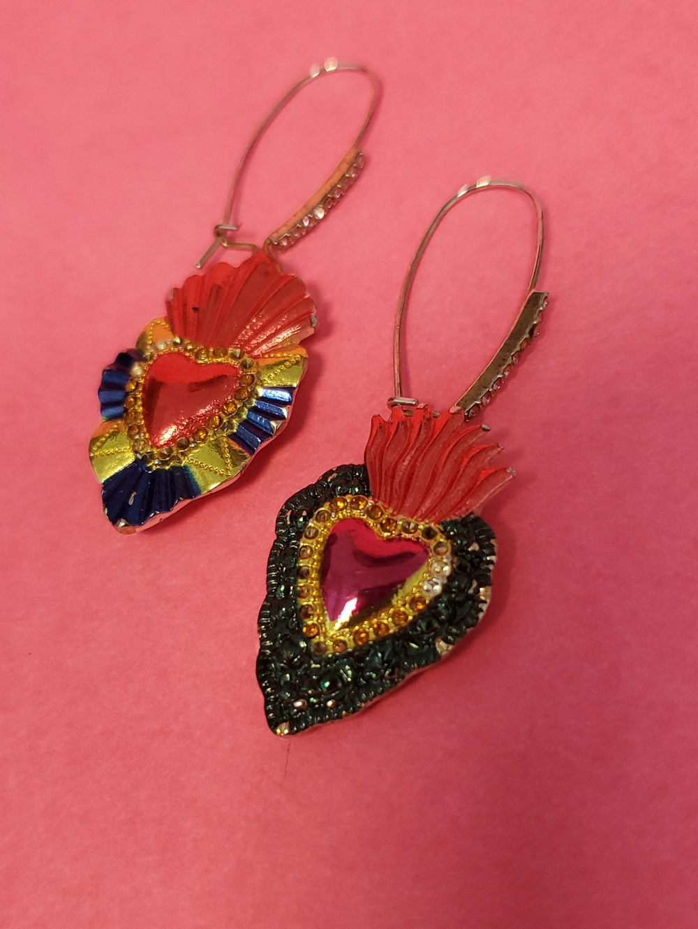 Betsey Johnson Heart Drop Earrings with Multicolor Accents